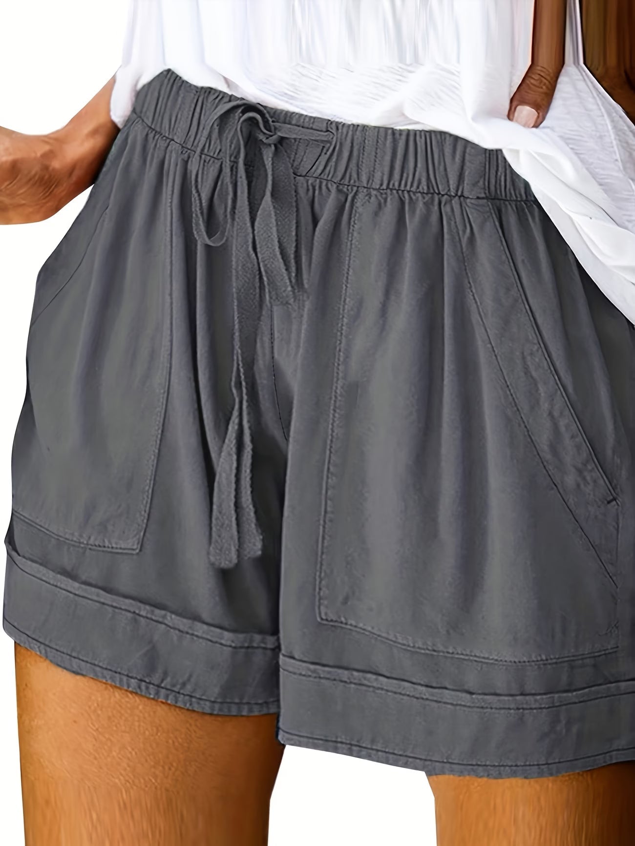 Effortless Drawstring Shorts for Women with Elastic Waist Patch Pocket Relaxed Casual Style