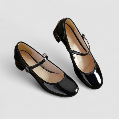 Elegant Patent Leather Mary Jane Pumps for Women with Round Toe Ankle Strap Block Heel Style