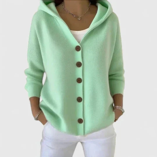 Comfortable Cardigan Sweater for Women with Hooded Button Front Long Sleeve Relaxed Oversized Style