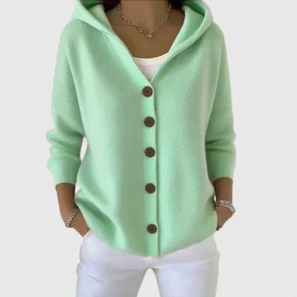Comfortable Cardigan Sweater for Women with Hooded Button Front Long Sleeve Relaxed Oversized Style
