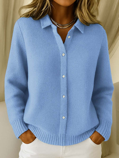 Comfortable Waffle Knit Cardigan Sweater for Women with Collar Long Sleeve Button Front Oversized Style