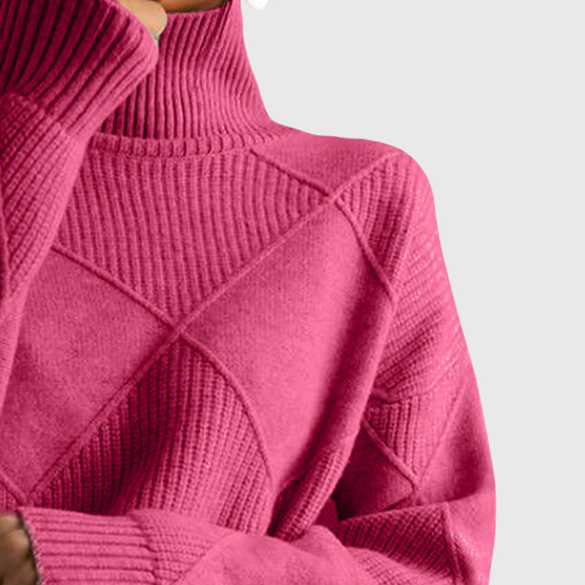 Comfortable Ribbed Knit Sweater for Women with High Neck Long Sleeve Oversized Relaxed Style