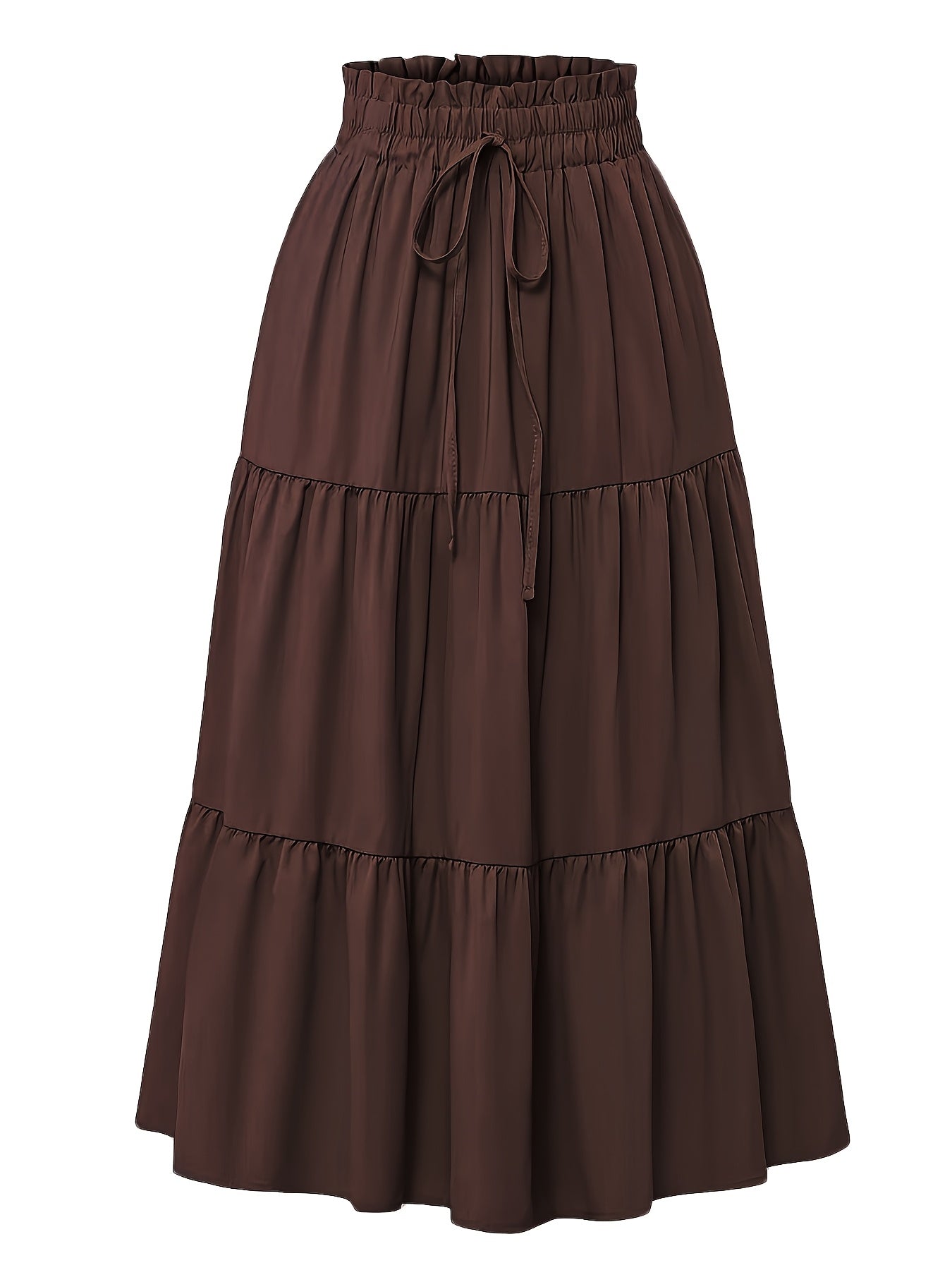 Effortless Tiered Maxi Skirt for Women with Paperbag Waist Drawstring Tie Flowing Boho Style