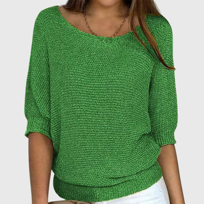 Comfortable Ribbed Sweater for Women with Scoop Neck Batwing Sleeve Relaxed Oversized Knit Style