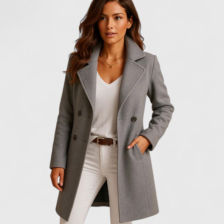 Elegant Wool Coat for Women with Notch Collar Long Sleeve Button Front Tailored Style