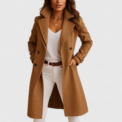 Elegant Wool Coat for Women with Notch Collar Long Sleeve Button Front Tailored Style