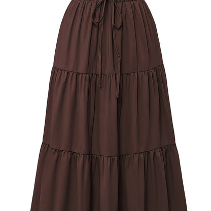 Effortless Tiered Maxi Skirt for Women with Paperbag Waist Drawstring Tie Flowing Boho Style