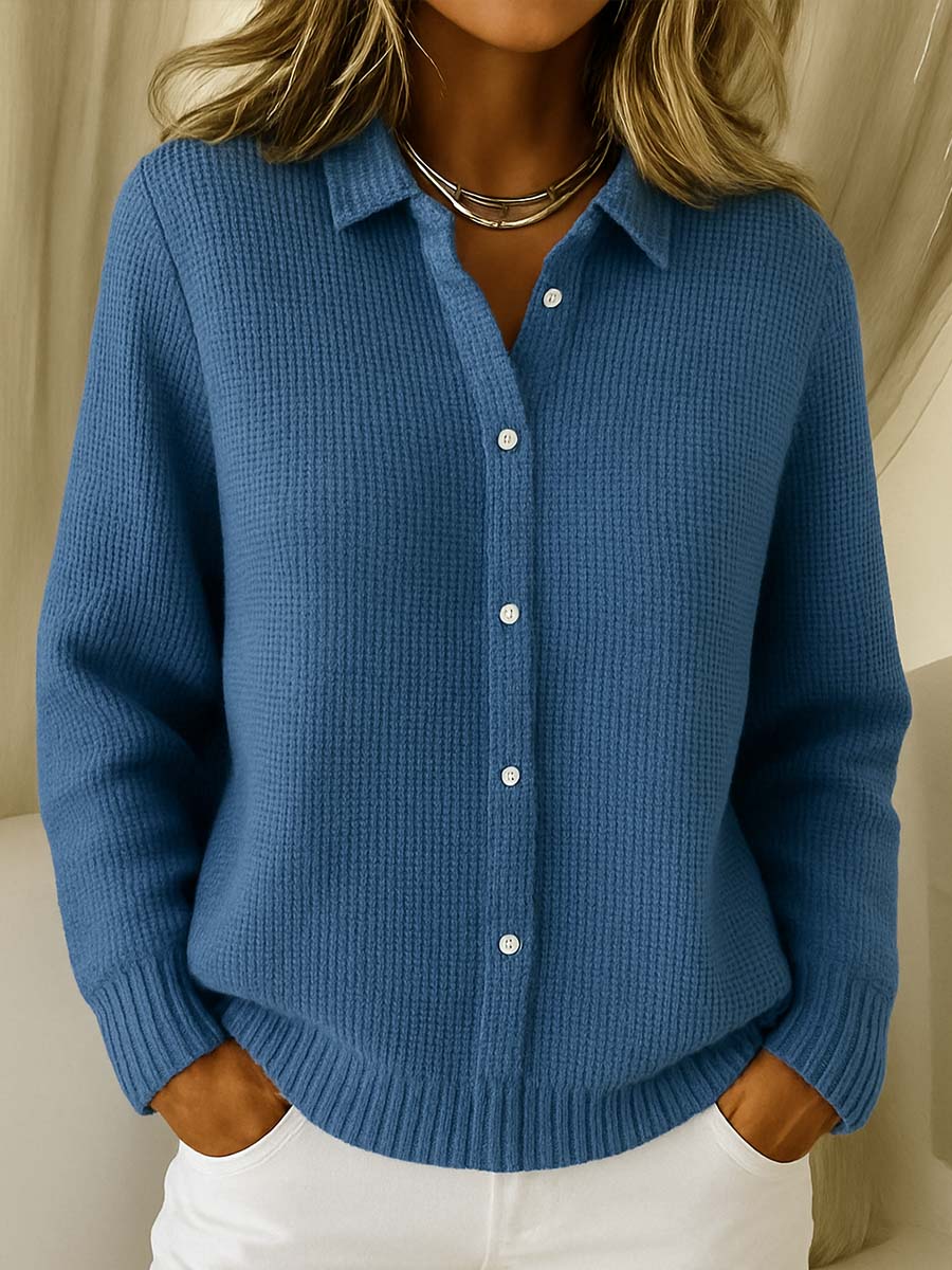 Comfortable Waffle Knit Cardigan Sweater for Women with Collar Long Sleeve Button Front Oversized Style