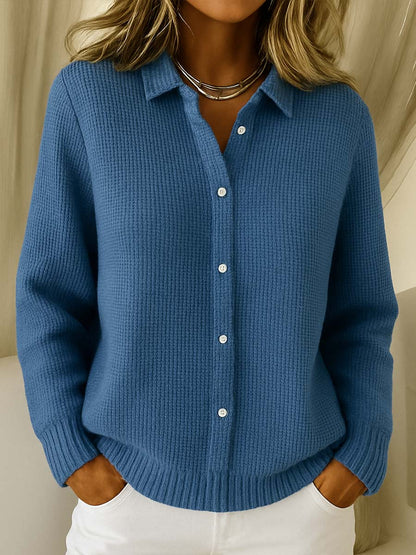 Comfortable Waffle Knit Cardigan Sweater for Women with Collar Long Sleeve Button Front Oversized Style