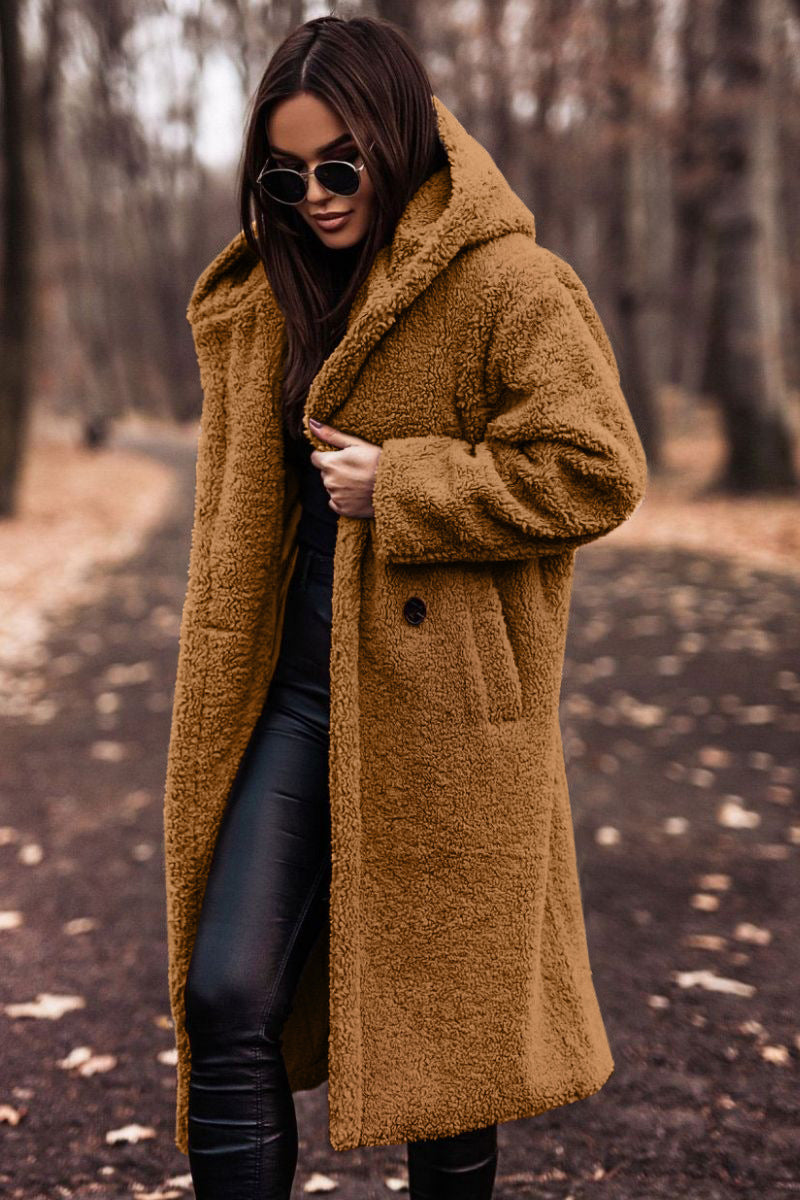 Comfortable Sherpa Coat for Women with Hooded Long Sleeve Oversized Longline Style