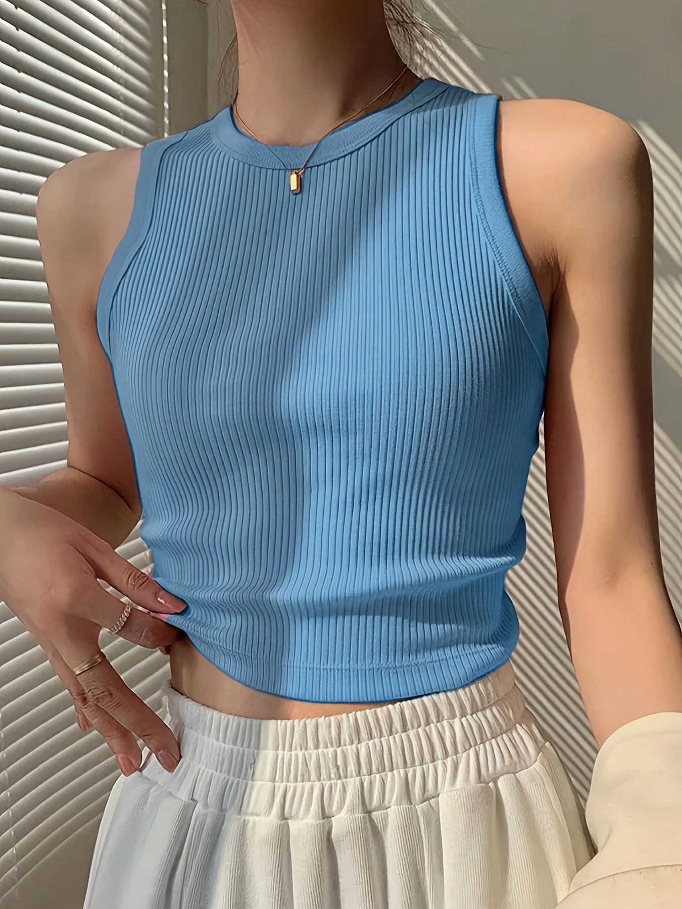 Effortless Ribbed Tank Top for Women with Mock Neck Sleeveless Cropped Racerback Style