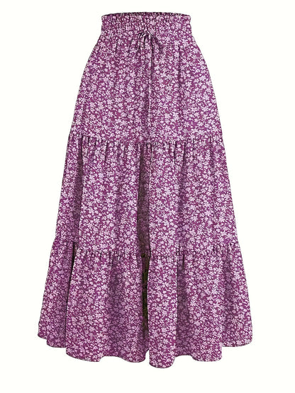 Effortless Tiered Maxi Skirt for Women with Paperbag Waist Drawstring Tie Flowing Boho Style