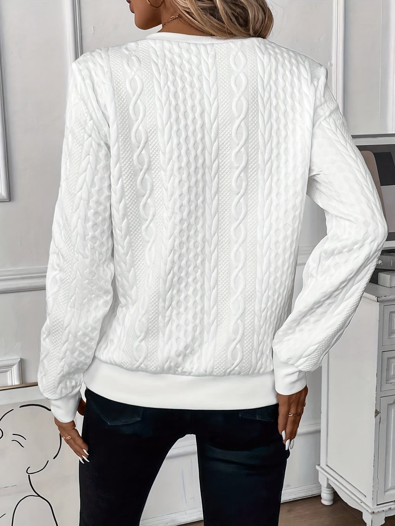 Comfortable Cable Knit Sweater for Women with Zip Collar Long Sleeve Kangaroo Pocket Relaxed Style
