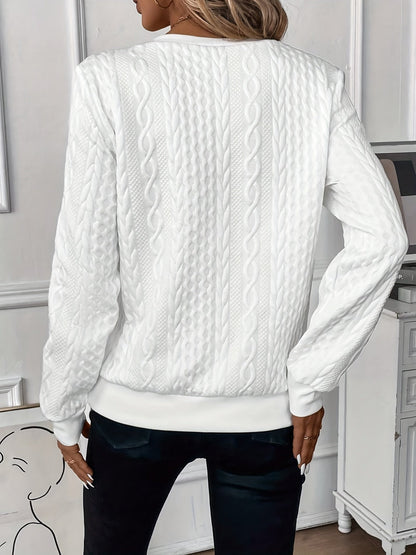 Comfortable Cable Knit Sweater for Women with Zip Collar Long Sleeve Kangaroo Pocket Relaxed Style