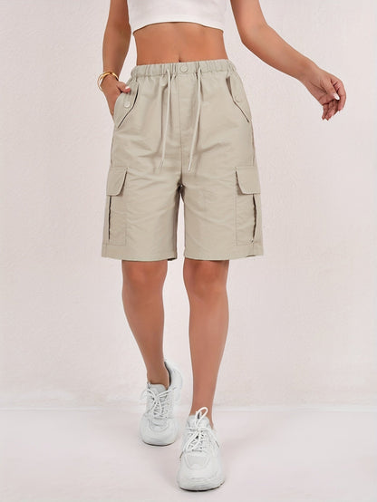 Effortless Pink Cargo Shorts for Women with High Waist Drawstring Relaxed Bermuda Style