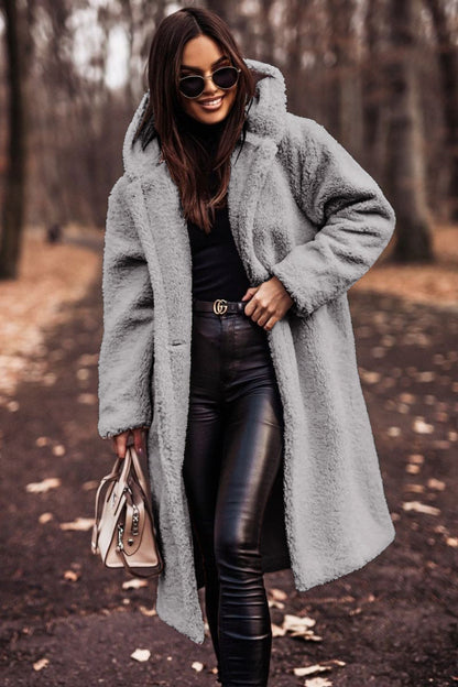 Comfortable Sherpa Coat for Women with Hooded Long Sleeve Oversized Longline Style