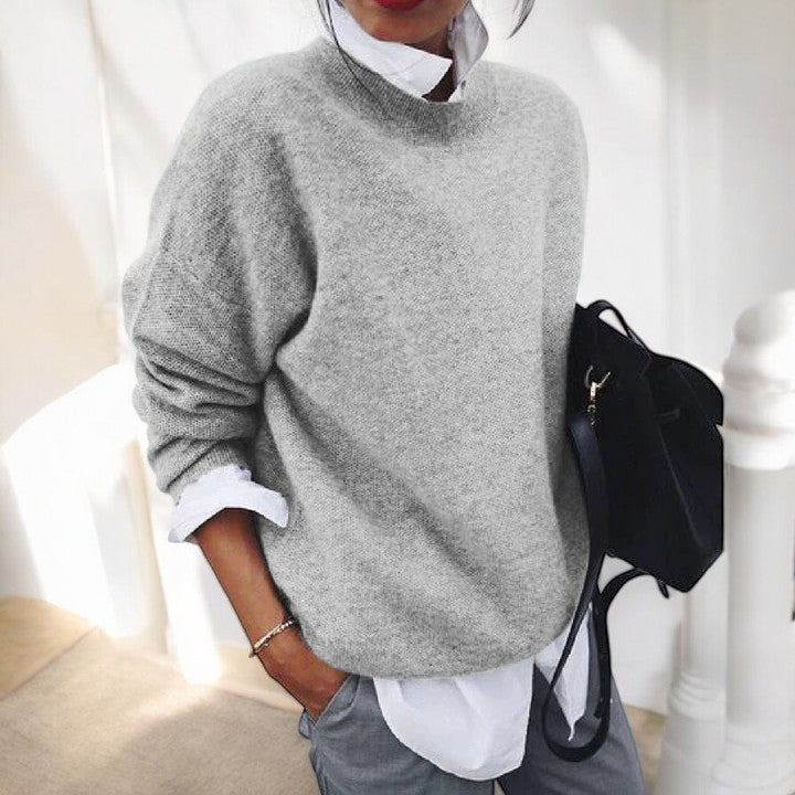 Comfortable Knit Sweater for Women with Mock Neck Long Sleeve Relaxed Oversized Style