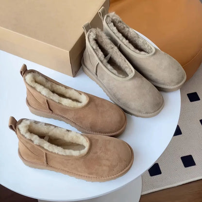 Comfortable Slippers for Women with Faux Shearling Collar Suede Look Low Cut Pull On Style