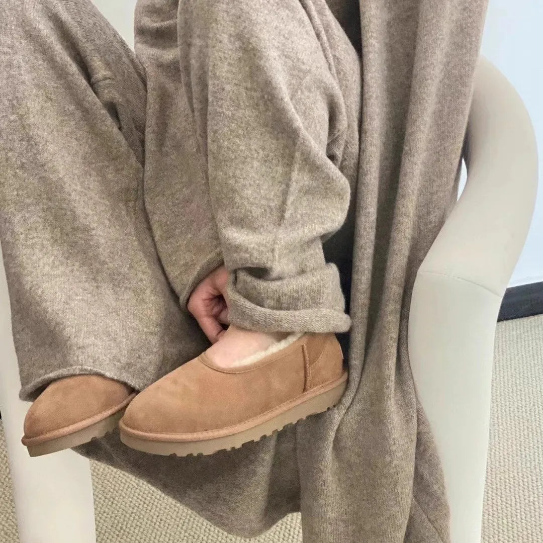 Comfortable Slippers for Women with Faux Shearling Collar Suede Look Low Cut Pull On Style