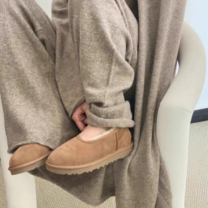 Comfortable Slippers for Women with Faux Shearling Collar Suede Look Low Cut Pull On Style