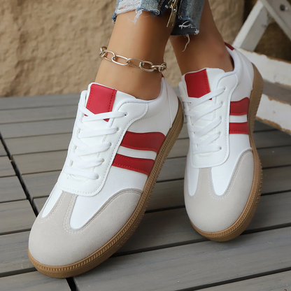 Comfortable Trainers for Women with Contrast Side Stripe Gum Sole Lace Up Retro Sneaker Style