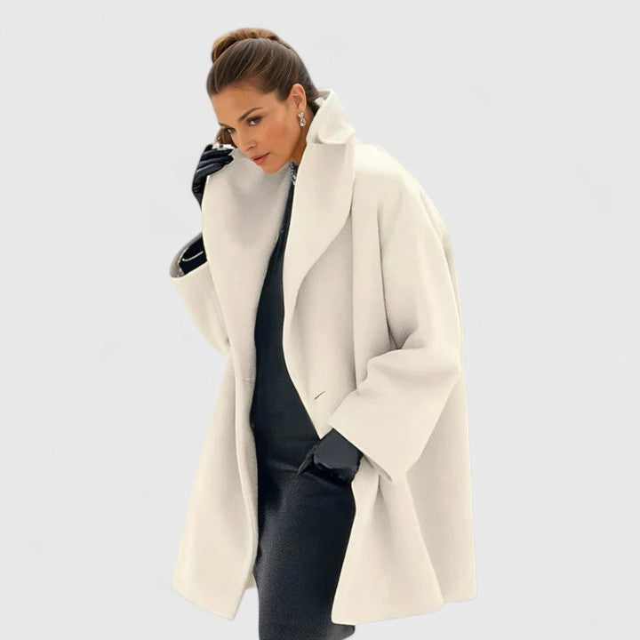 Elegant Wool Coat for Women with Shawl Collar Long Sleeve Oversized Relaxed Style