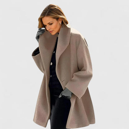 Elegant Wool Coat for Women with Shawl Collar Long Sleeve Oversized Relaxed Style
