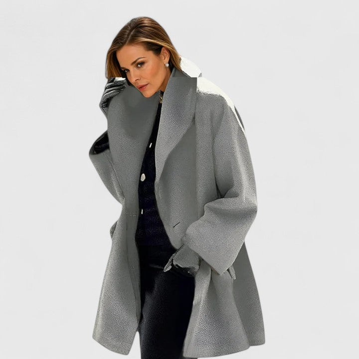 Elegant Wool Coat for Women with Shawl Collar Long Sleeve Oversized Relaxed Style