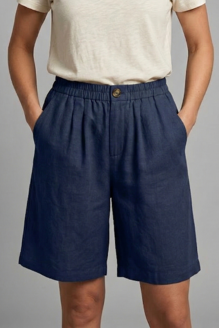 Effortless Linen Bermuda Shorts for Women with High Waist Button Front Relaxed Casual Style