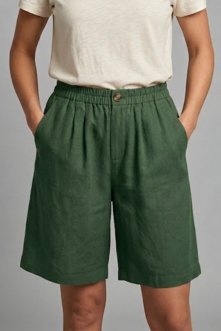 Effortless Linen Bermuda Shorts for Women with High Waist Button Front Relaxed Casual Style
