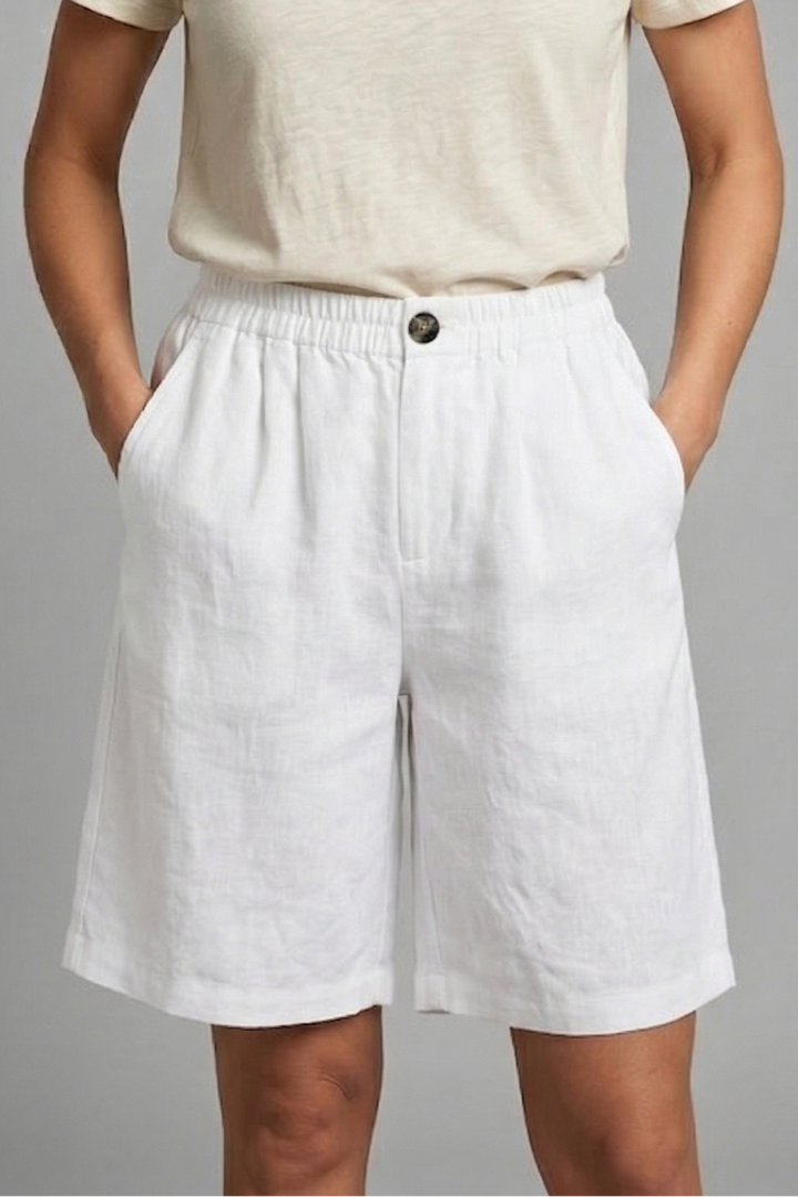 Effortless Linen Bermuda Shorts for Women with High Waist Button Front Relaxed Casual Style