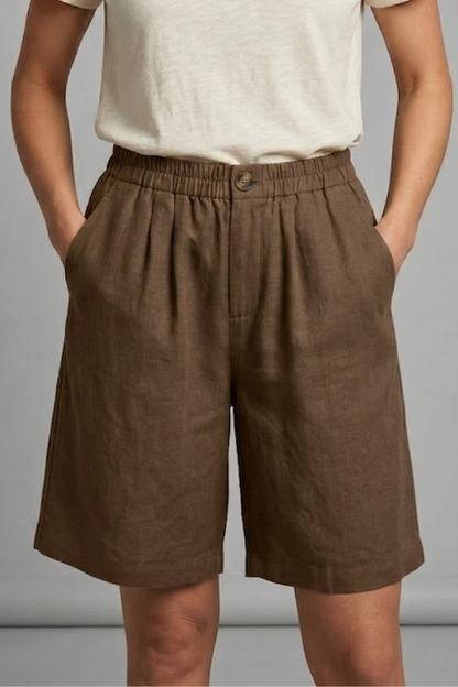 Effortless Linen Bermuda Shorts for Women with High Waist Button Front Relaxed Casual Style