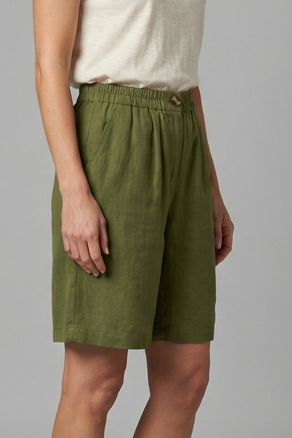 Effortless Linen Bermuda Shorts for Women with High Waist Button Front Relaxed Casual Style