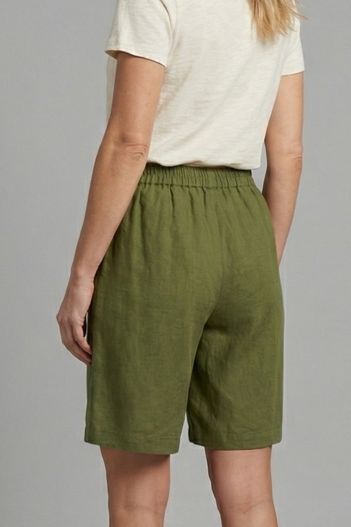 Effortless Linen Bermuda Shorts for Women with High Waist Button Front Relaxed Casual Style