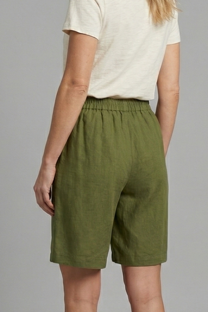 Effortless Linen Bermuda Shorts for Women with High Waist Button Front Relaxed Casual Style