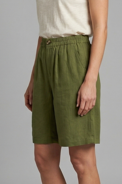 Effortless Linen Bermuda Shorts for Women with High Waist Button Front Relaxed Casual Style