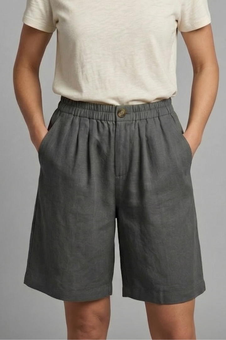 Effortless Linen Bermuda Shorts for Women with High Waist Button Front Relaxed Casual Style