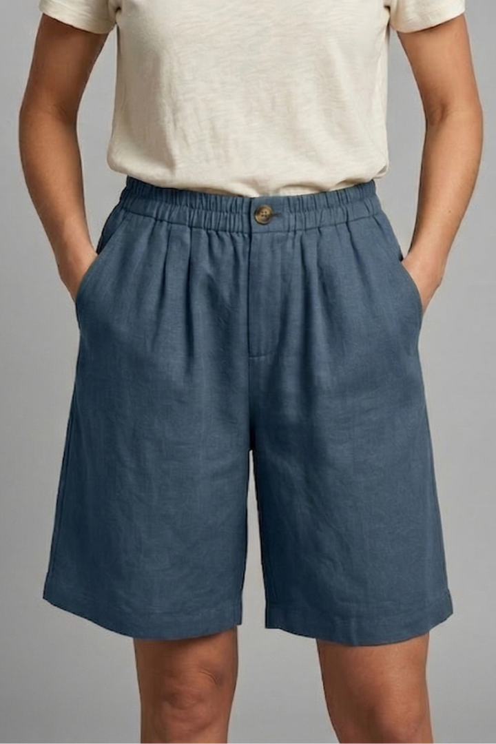 Effortless Linen Bermuda Shorts for Women with High Waist Button Front Relaxed Casual Style