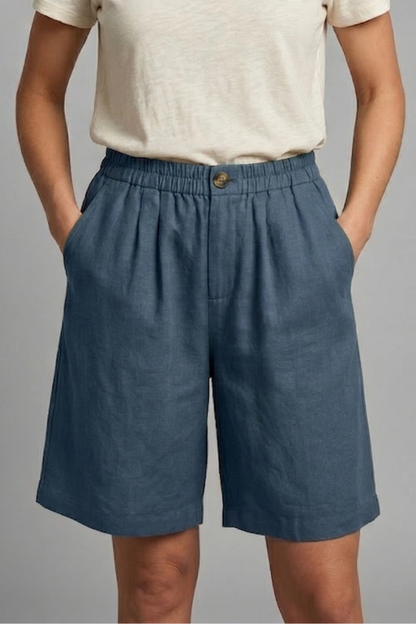 Effortless Linen Bermuda Shorts for Women with High Waist Button Front Relaxed Casual Style