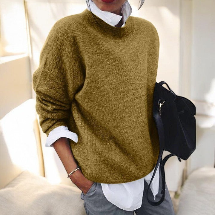 Comfortable Knit Sweater for Women with Mock Neck Long Sleeve Relaxed Oversized Style