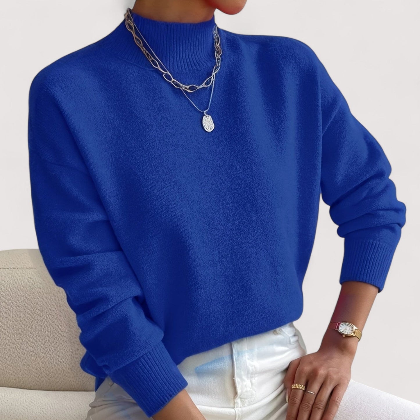 Comfortable Ribbed Knit Sweater for Women with Mock Neck Long Sleeve Relaxed Oversized Style