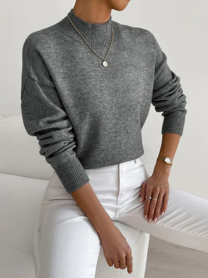 Comfortable Knit Sweater for Women with Mock Neck Long Sleeve Oversized Relaxed Style