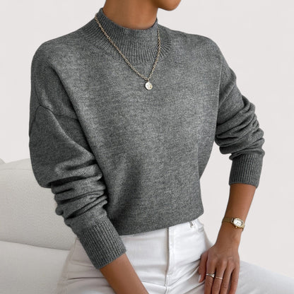 Comfortable Ribbed Knit Sweater for Women with Mock Neck Long Sleeve Relaxed Oversized Style