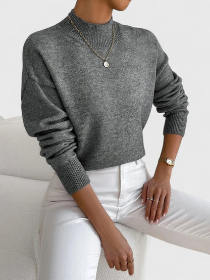 Comfortable Ribbed Knit Sweater for Women with Mock Neck Long Sleeve Relaxed Oversized Style