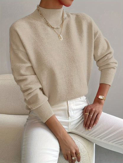 Comfortable Knit Sweater for Women with Mock Neck Long Sleeve Oversized Relaxed Style