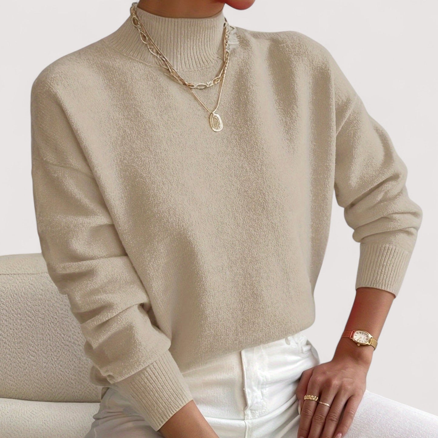 Comfortable Ribbed Knit Sweater for Women with Mock Neck Long Sleeve Relaxed Oversized Style