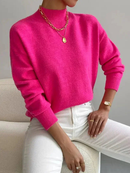 Comfortable Knit Sweater for Women with Mock Neck Long Sleeve Oversized Relaxed Style