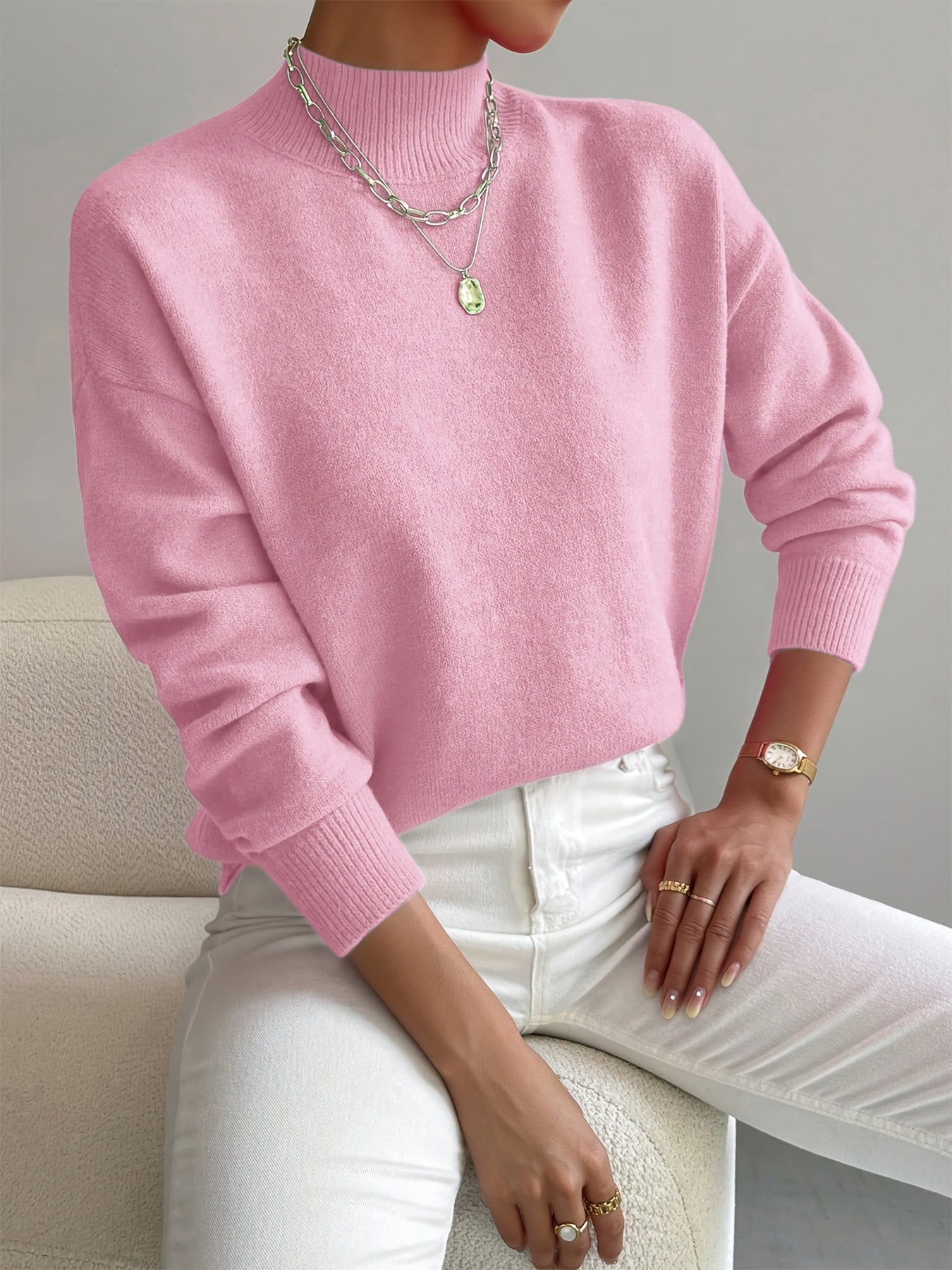 Comfortable Knit Sweater for Women with Mock Neck Long Sleeve Oversized Relaxed Style