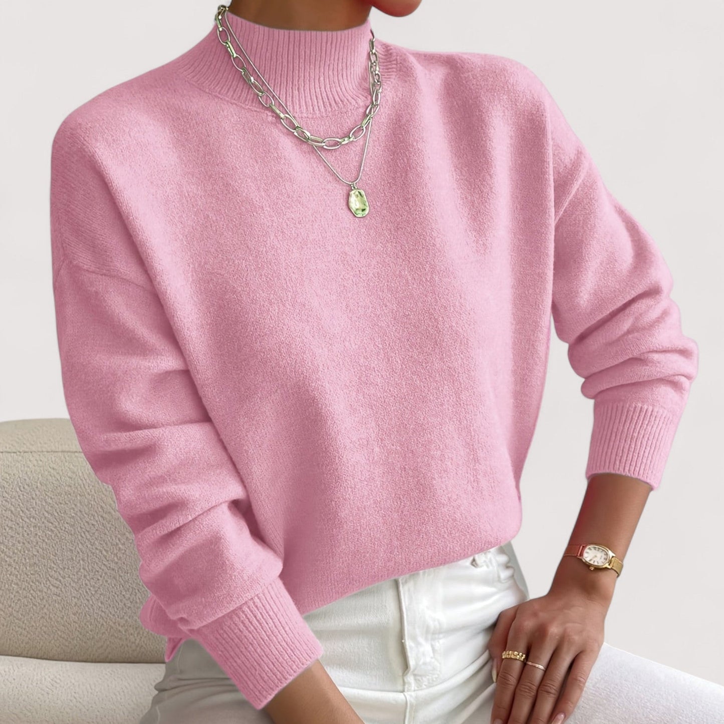 Comfortable Ribbed Knit Sweater for Women with Mock Neck Long Sleeve Relaxed Oversized Style