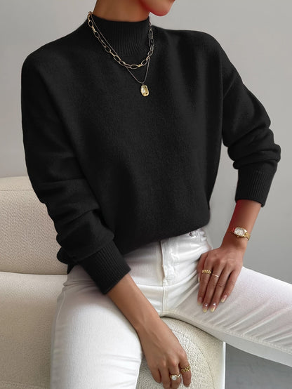 Comfortable Knit Sweater for Women with Mock Neck Long Sleeve Oversized Relaxed Style